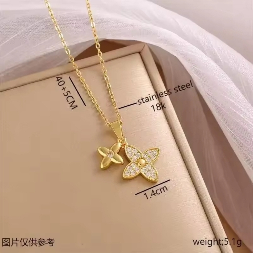 Stainless Steel Sparkly Gold Flower Pendant Necklace - Picture 9 of 12